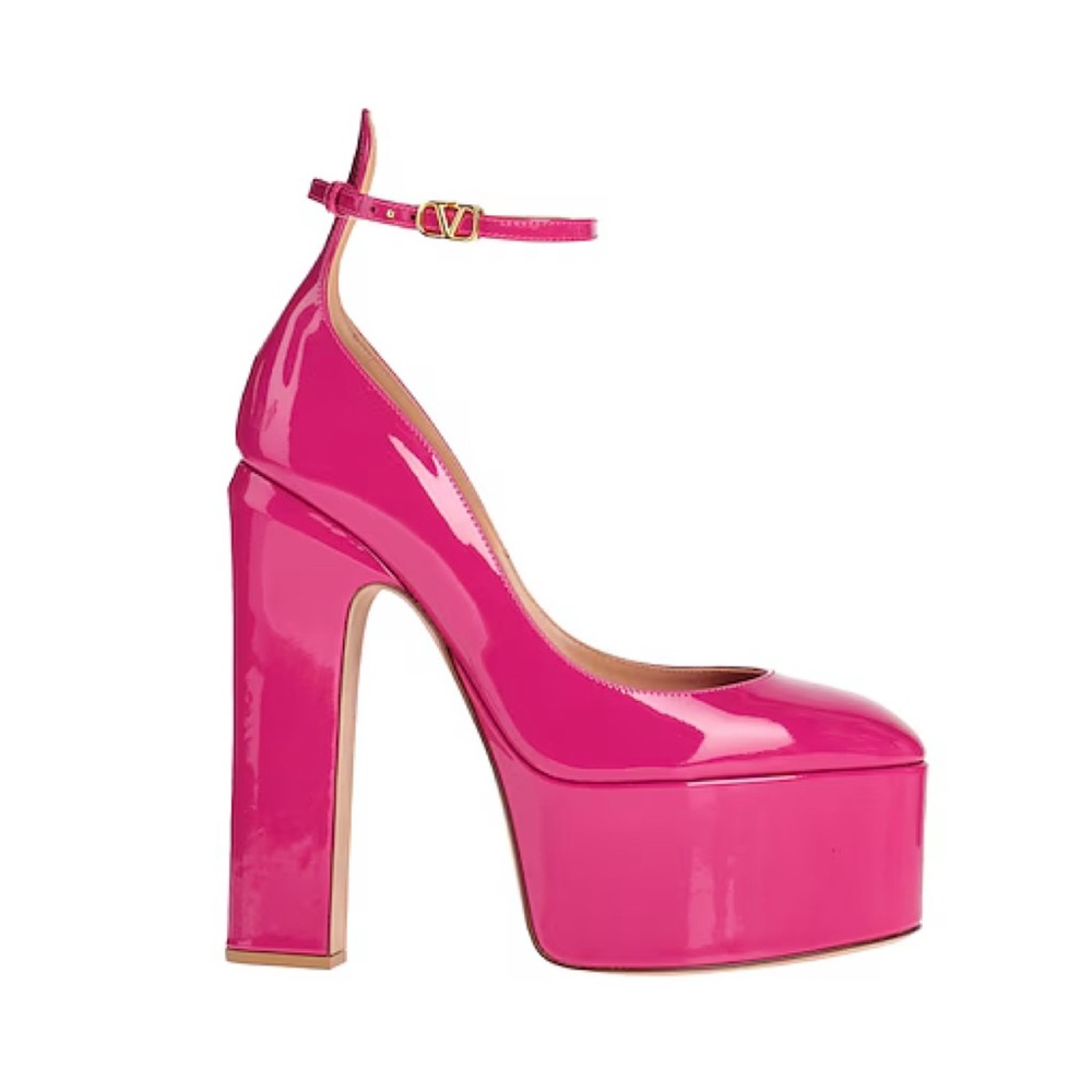 Valentino Garavani Tan-Go 155 VLogo Patent Leather Platform Heel Rose NWT $1400
